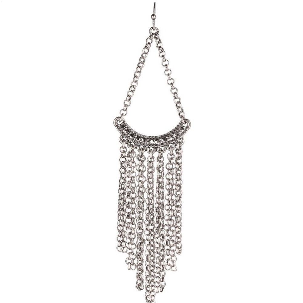 Silver Clear Crystal Chain Link Fringe Earring
